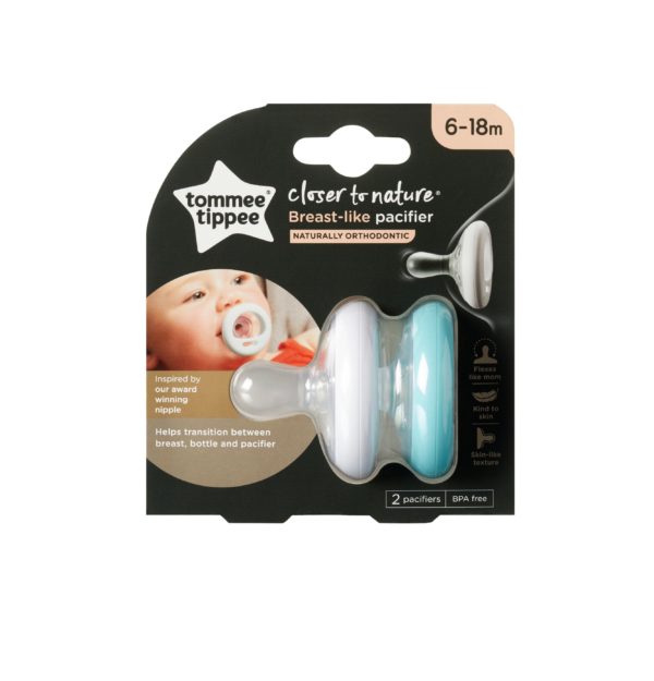 TOMMEE TIPPEE CTN 2X 6-18M BREATS LK PACI WT BL 533330 1 X 12